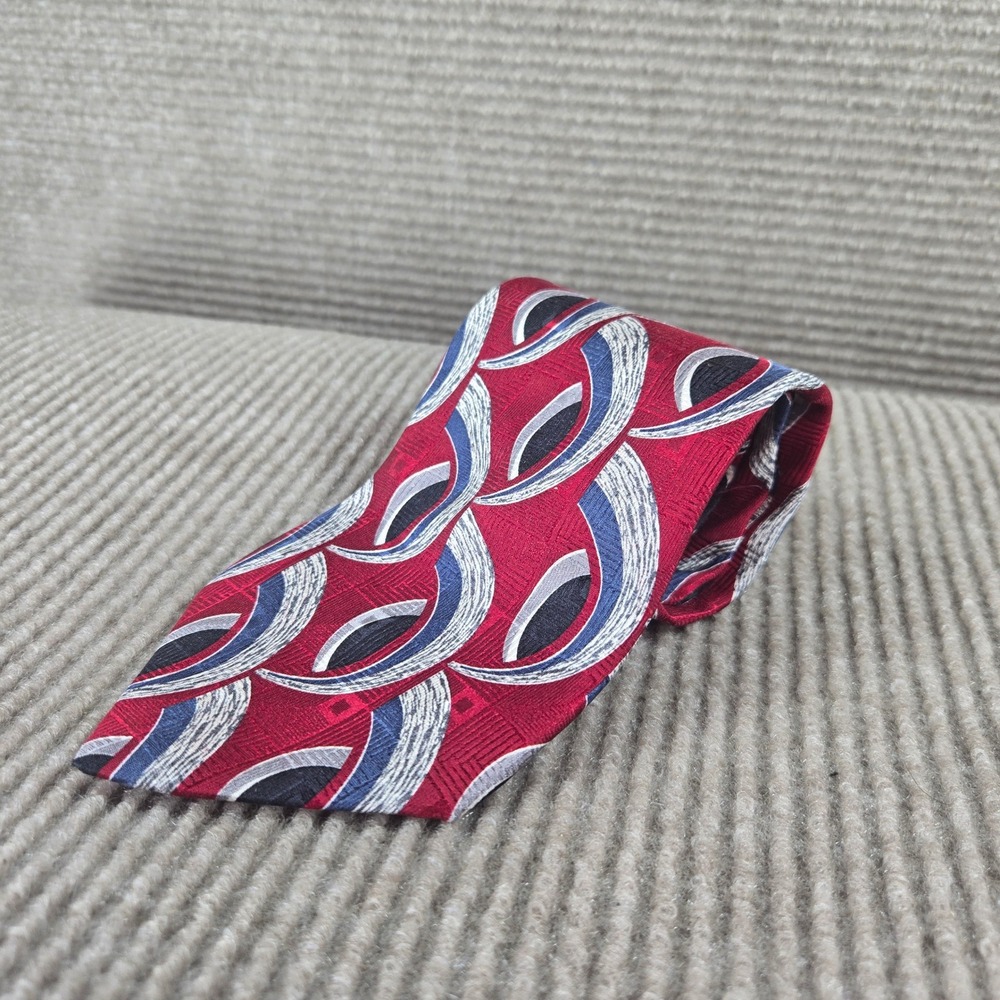 Countess Mara Mens Red Blue Abstract Silk Geometric Necktie